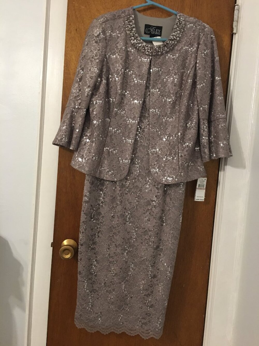ALEX Evening 2PC Maxi Dress & Jacket Set Sz. 12 Champagne Wedding